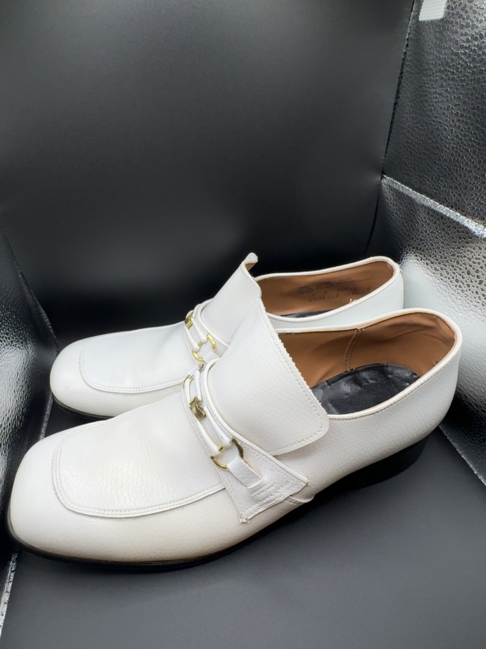 White Leather Men's Slip-On Loafers with Gold Bit